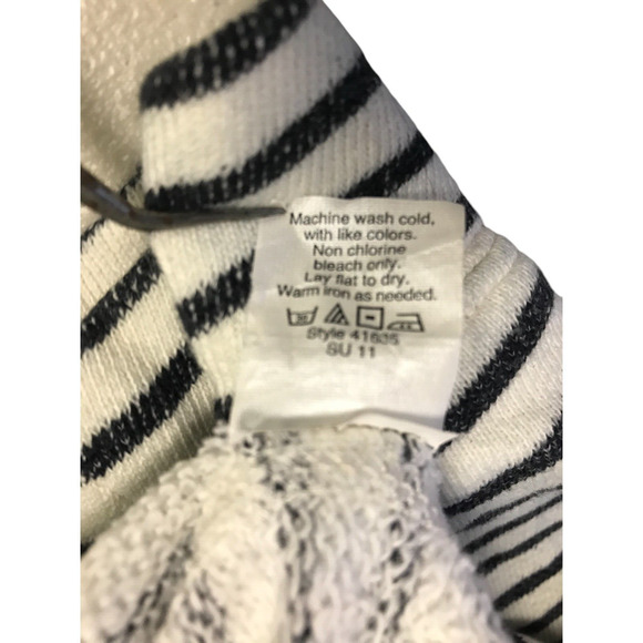 J.Crew Womens M Black White Sweatshirt Drawstring Hoodie Pullover Striped - Picture 3 of 9